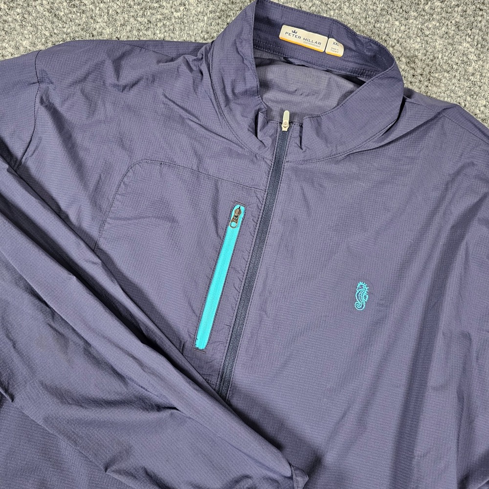Peter Millar XXL Featherweight Windbreaker Full Zip Jacket Seahorse Logo Blue‎